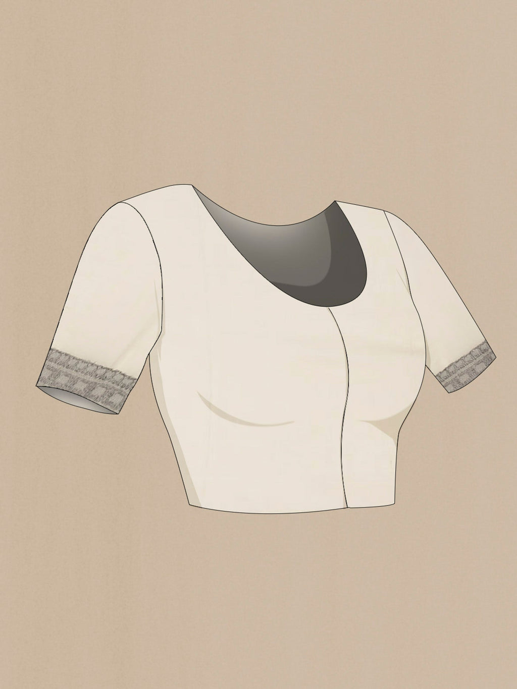 Close up image of the blouse of Beige Banarasi Georgette Saree with Zari Butta on the body and Zari Border
