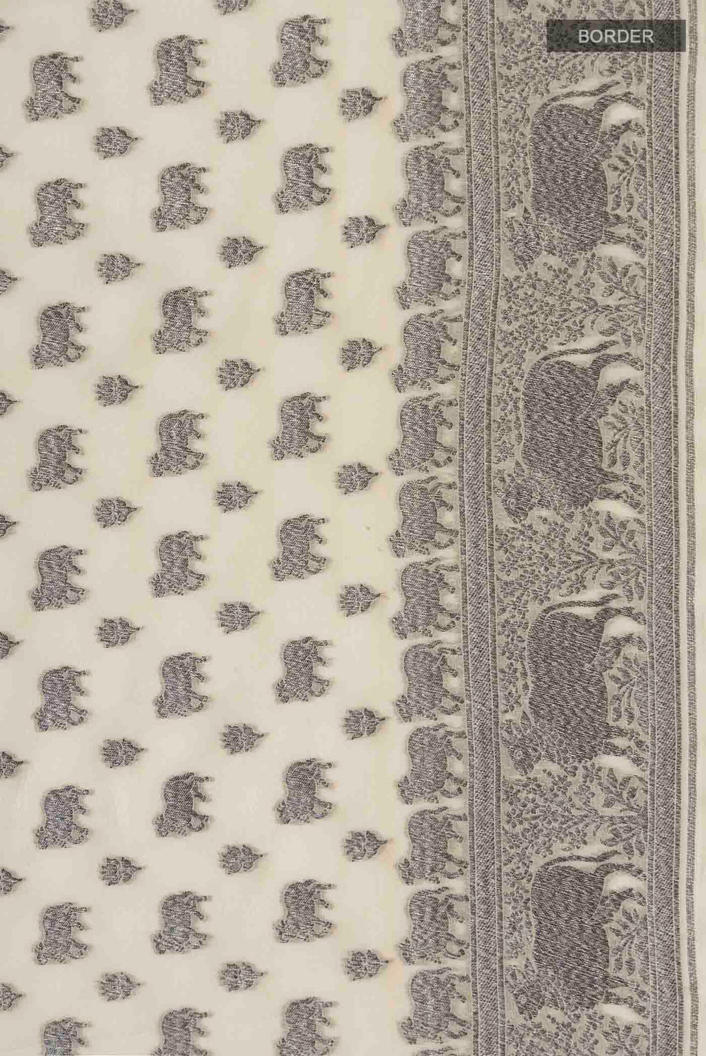 Border image of Beige Banarasi Georgette Saree with Zari Butta on the body and Zari Border