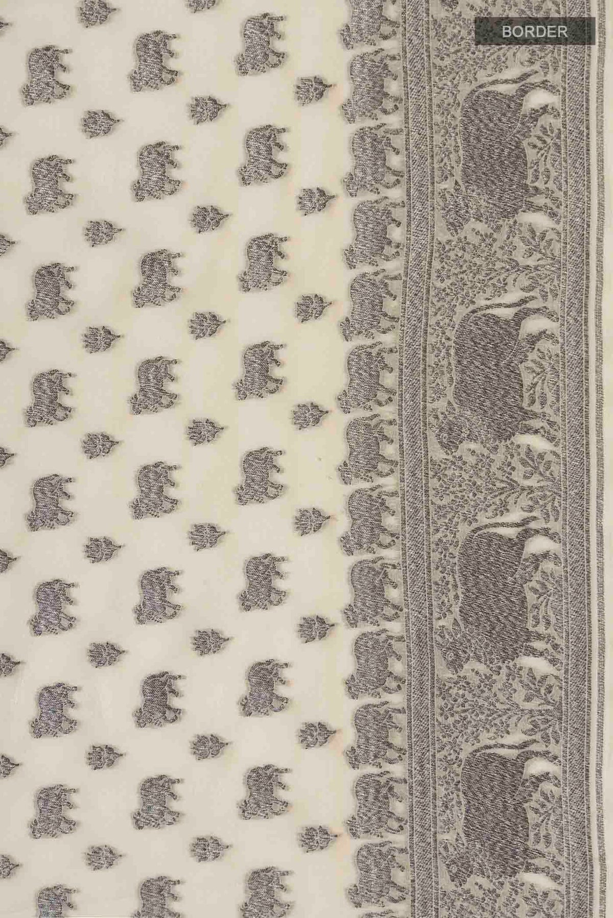Border image of Beige Banarasi Georgette Saree with Zari Butta on the body and Zari Border