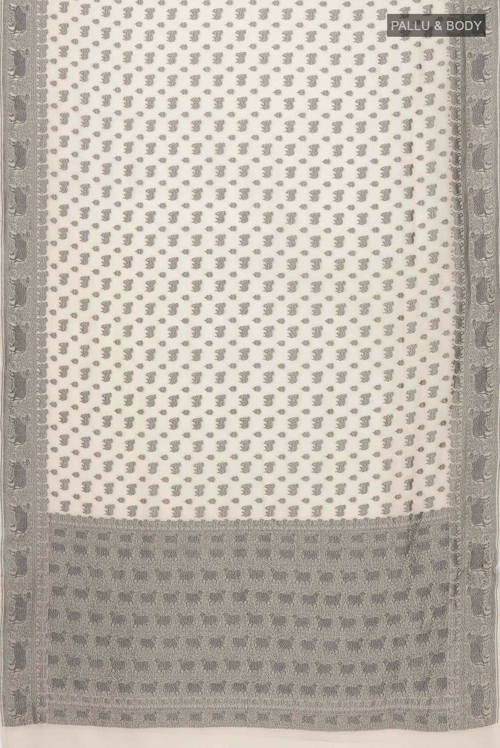 Flat view of Beige Banarasi Georgette Saree with Zari Butta on the body and Zari Border