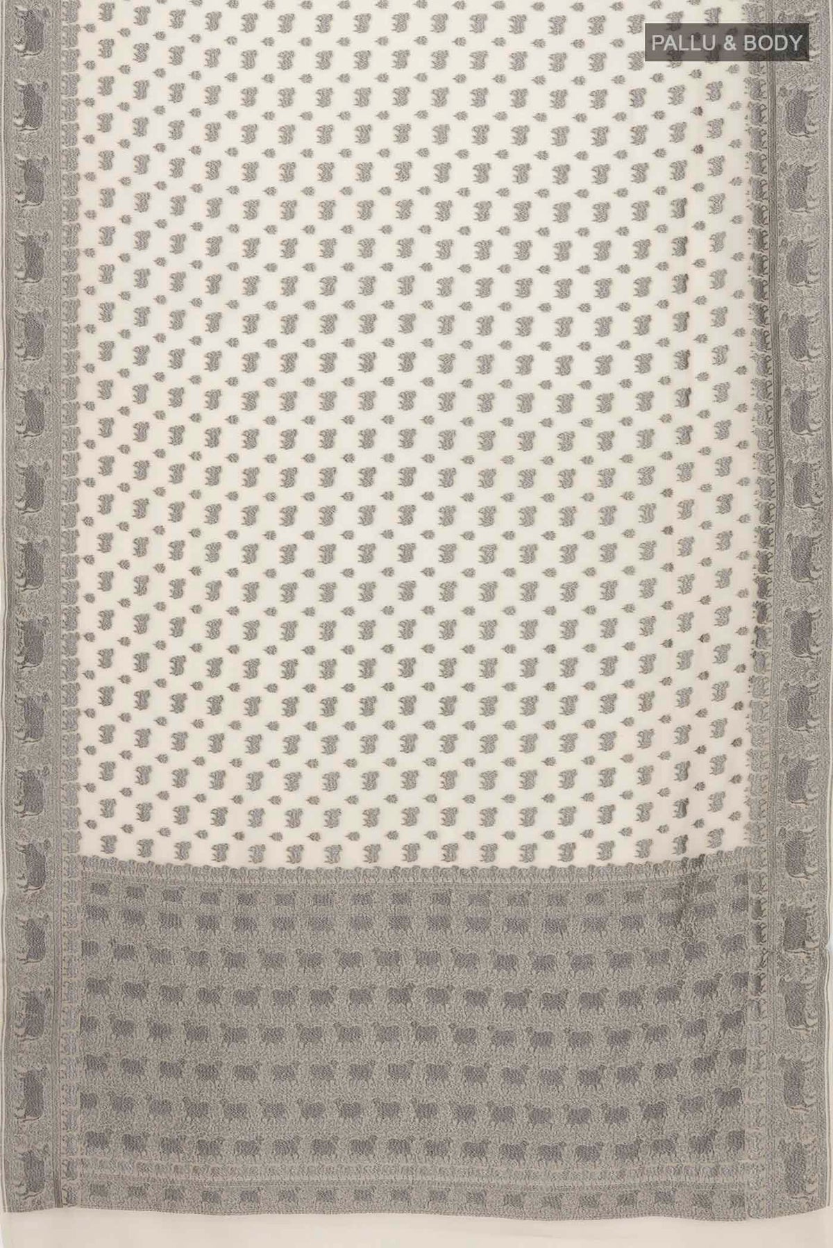 Flat view of Beige Banarasi Georgette Saree with Zari Butta on the body and Zari Border