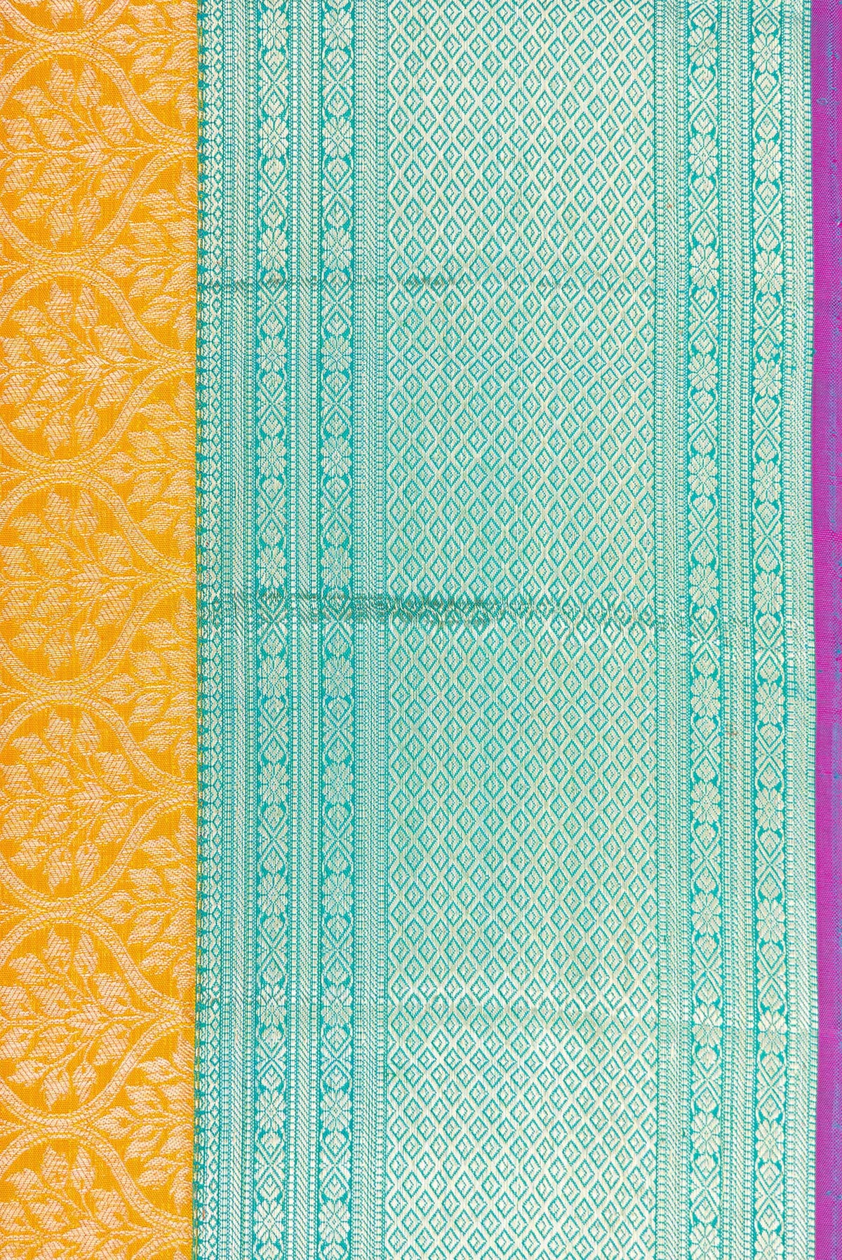 Border image of Mustard Dual Tone Kanchipuram Silk Saree with Zari Brocade on the body and Zari Border. 