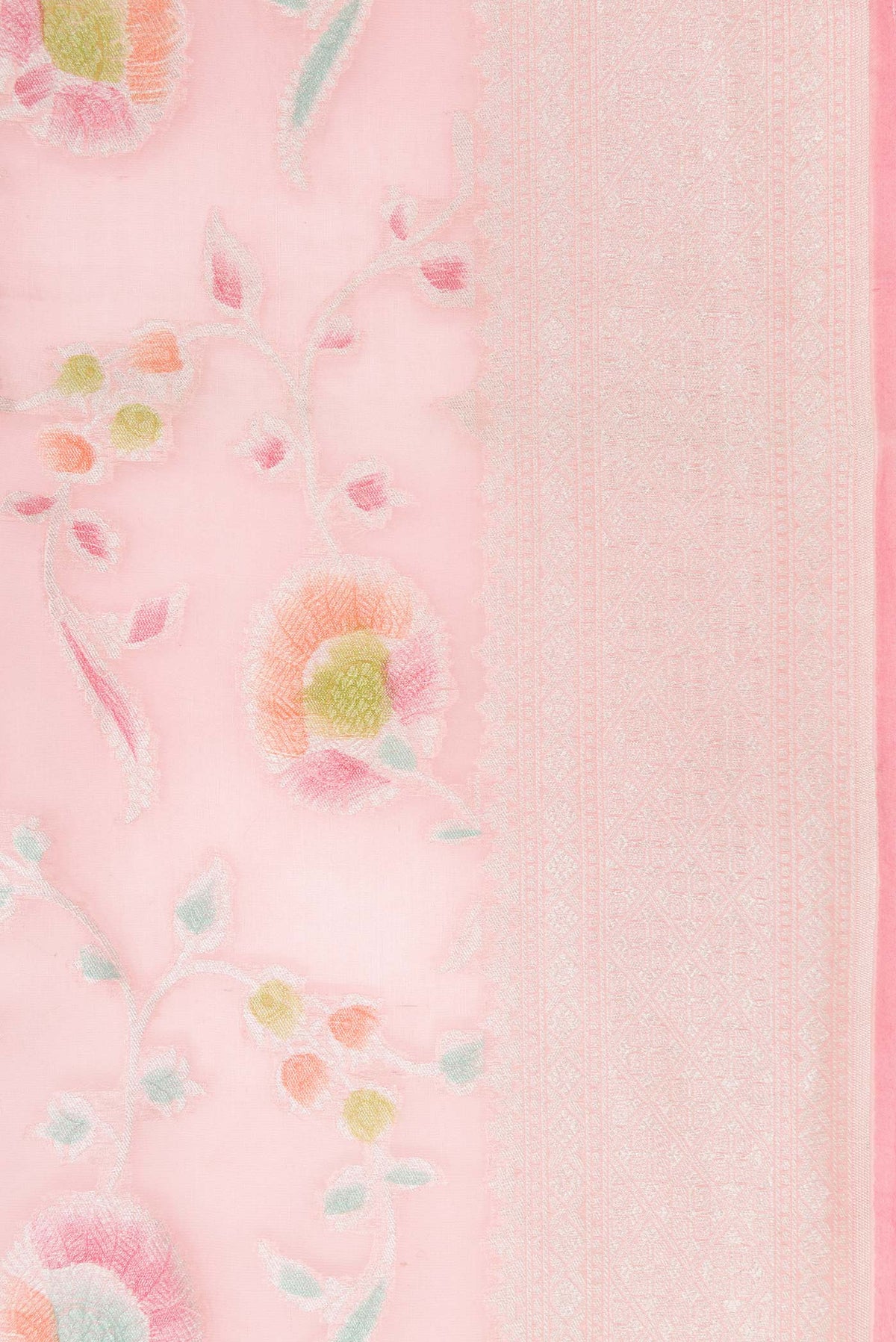 Border image of Pink Dual Tone Organza Silk Saree with Zari Brocade on the body and Zari Border. 