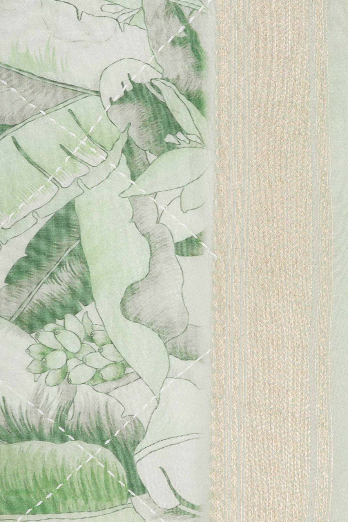 Border image of Green Dual Tone Chanderi Silk Saree with Printed design on the body and Zari Border
