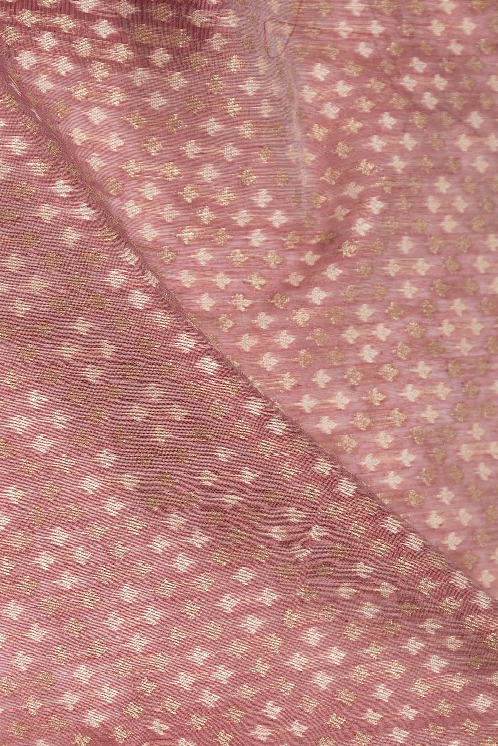 Close up of Mauve Dual Tone Chanderi Silk Saree with Zari Brocade on the body and Embroidery Border displaying folds