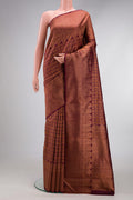 Coffee Brown Dual Tone Kanchipuram Silk Saree with Zari Brocade on the body and Fancy Border.  displayed on a mannequin
