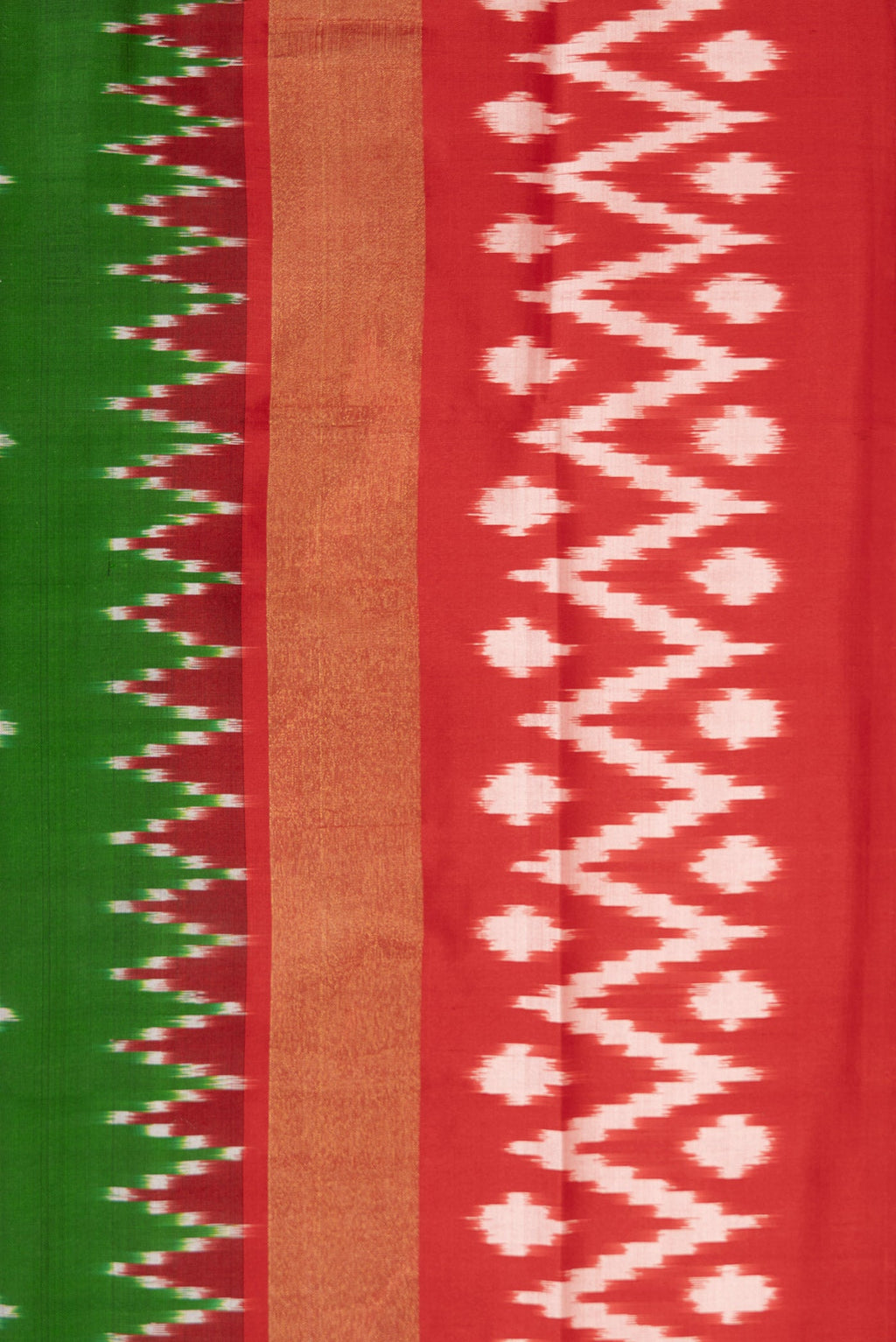Border image of Parrot Green Dual Tone Double Ikat Saree with Ikat Print on the body and Zari Border. 