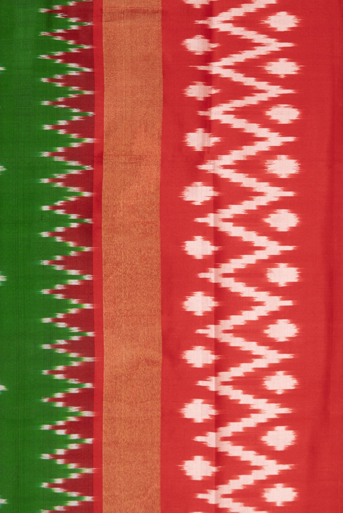 Border image of Parrot Green Dual Tone Double Ikat Saree with Ikat Print on the body and Zari Border. 