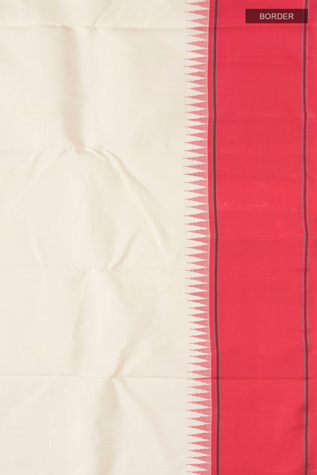 Border image of Cream Kanchipuram Silk Saree with Plain Body and Temple Border