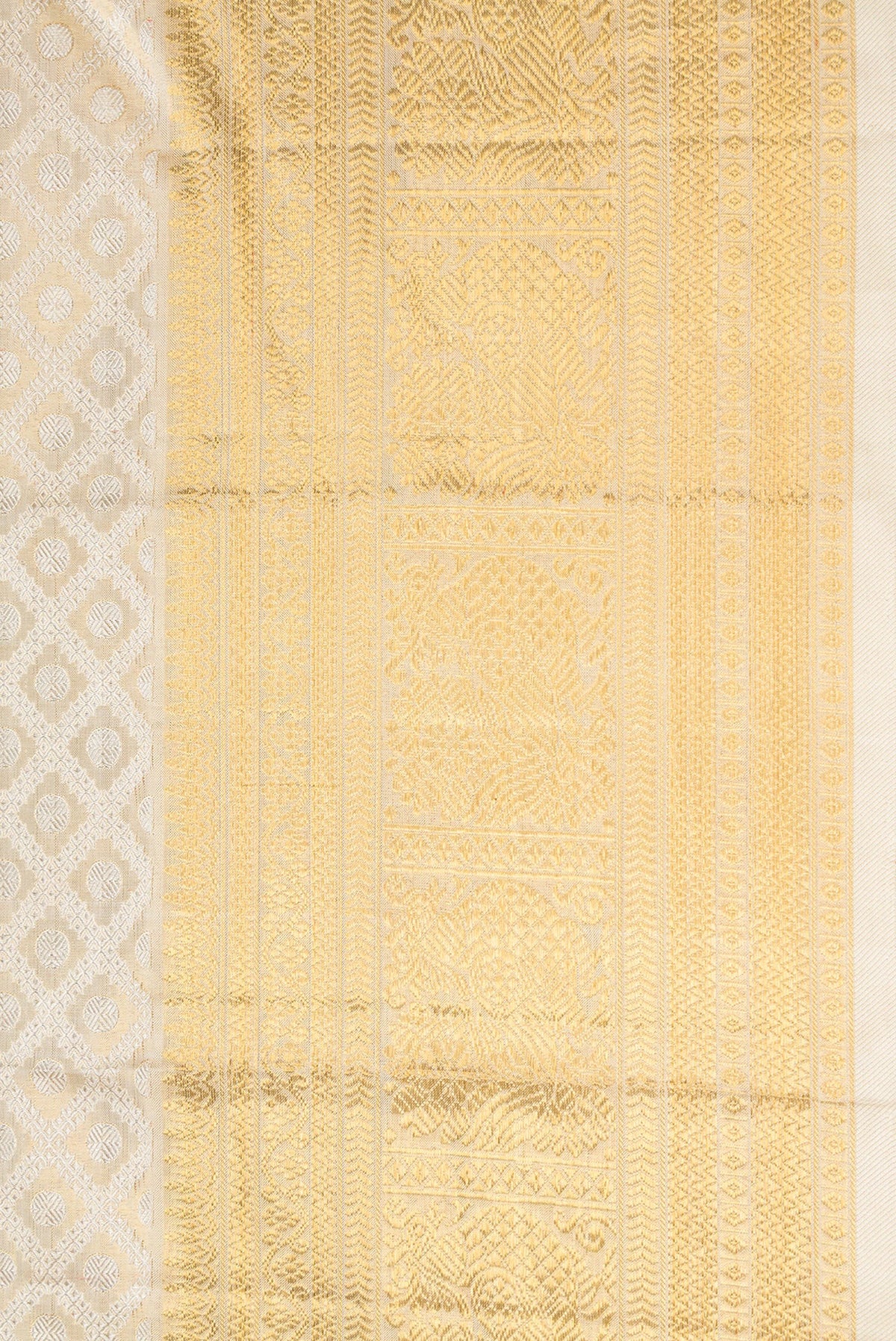 Border image of Gold Dual Tone Kanjivaram Tissue Silk Saree with Zari Brocade on the body and Zari Border. 
