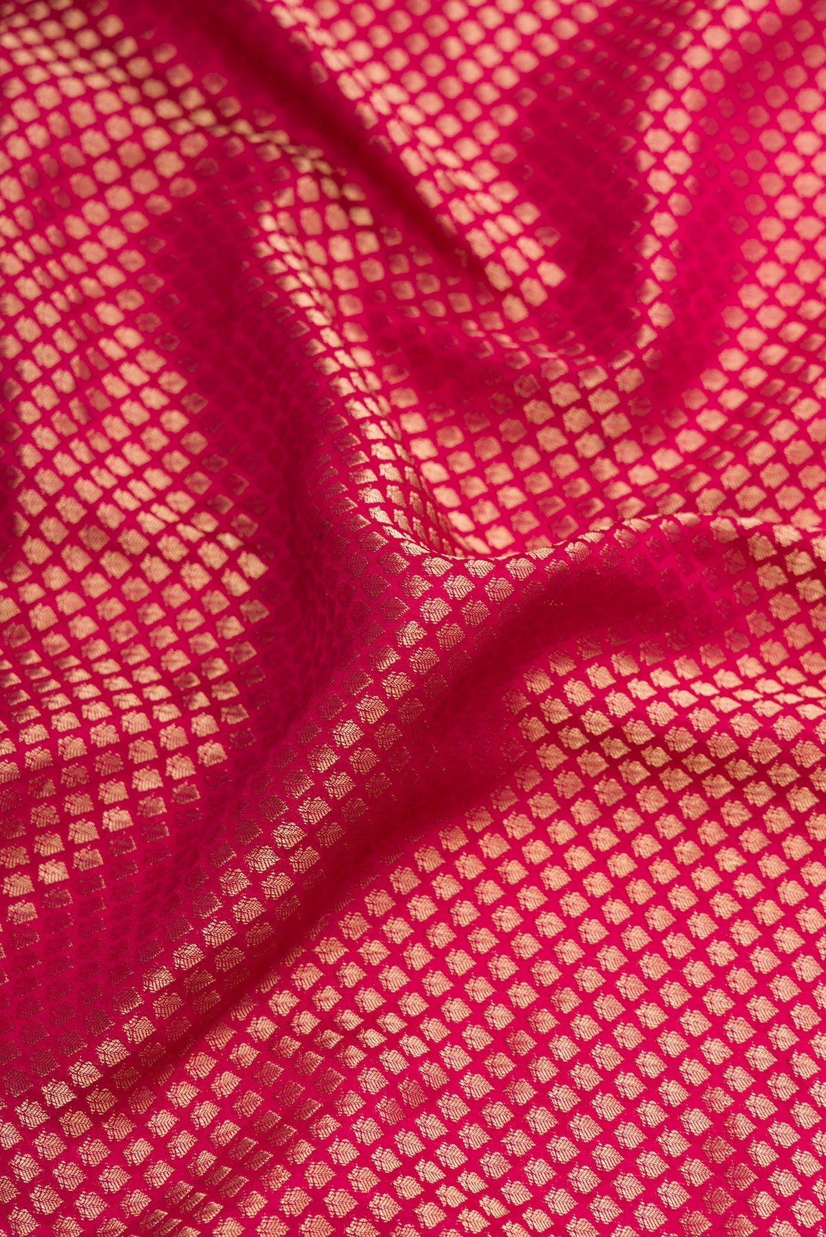 Close up of Maroon Dual Tone Tussar Silk Saree with Printed design on the body and Zari Border.  displaying folds