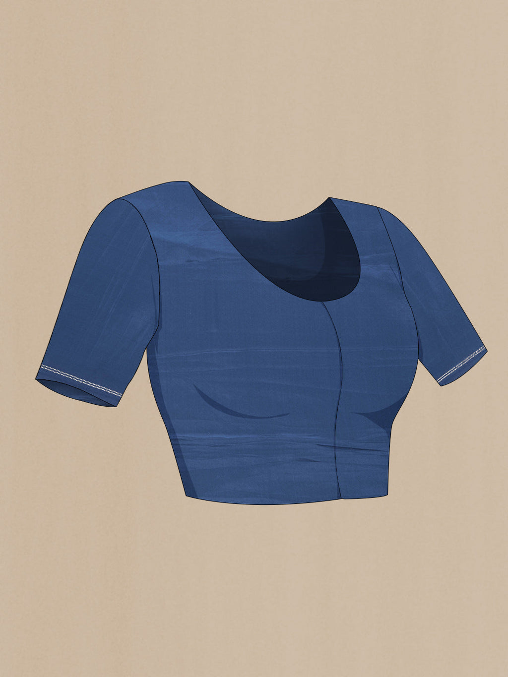Close up image of the blouse of Maya Blue Dual Tone Mysore Georgette Saree with Embroidery on the body and Zari Border. 