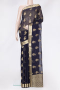 Navy Blue Dual Tone Mysore Georgette Saree with Zari Butta on the body and Zari Border.  displayed on a mannequin