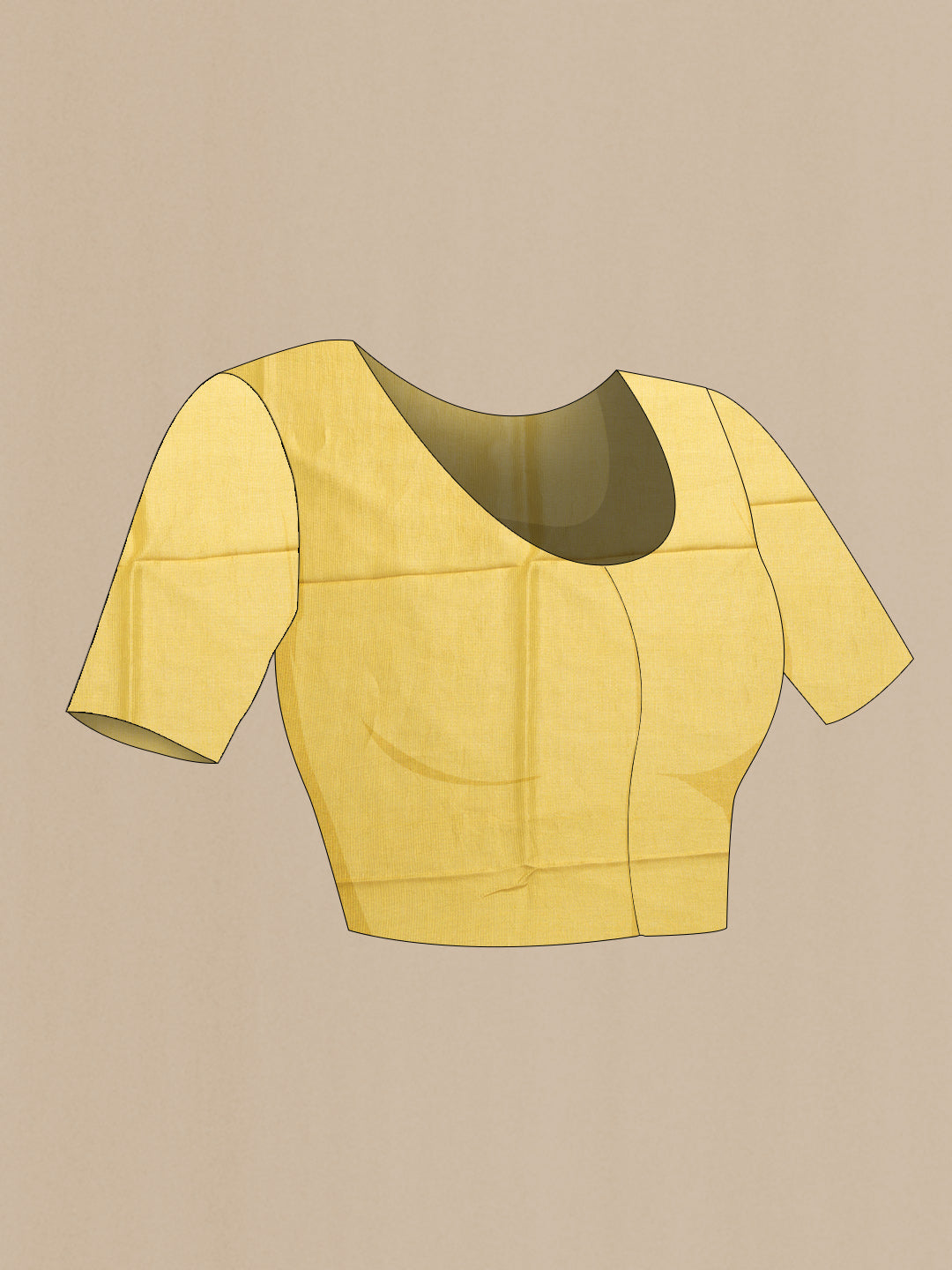 Close up image of the blouse of Yellow Dual Tone Tussar Silk Saree with Bandhani Print on the body and Zari Border. 