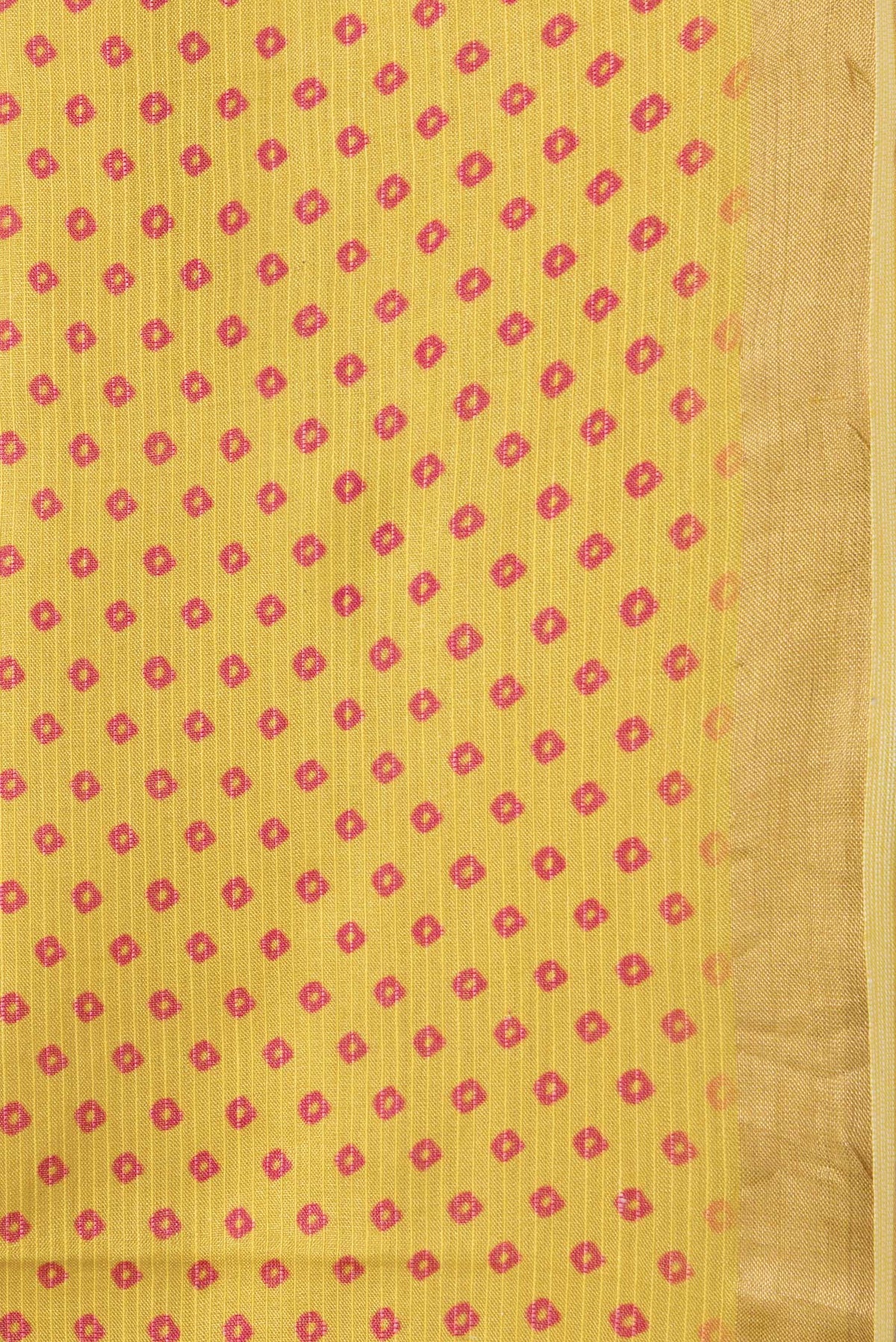 Border image of Yellow Dual Tone Tussar Silk Saree with Bandhani Print on the body and Zari Border. 