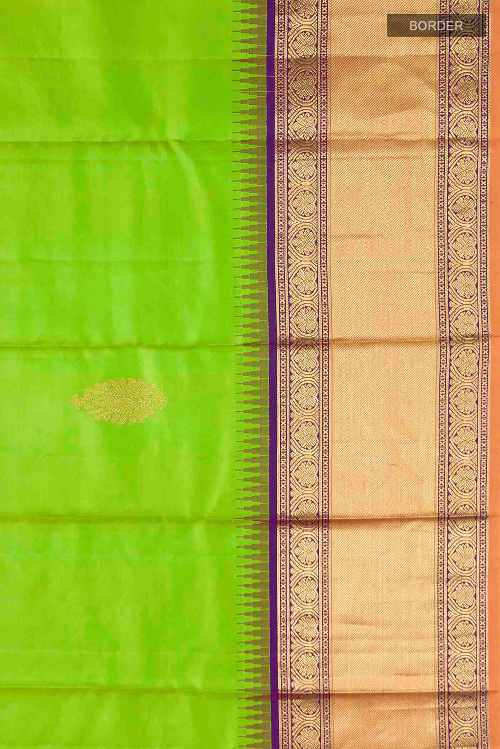 Border image of Green Kanchipuram Silk Saree with Zari Butta on the body and Zari Border