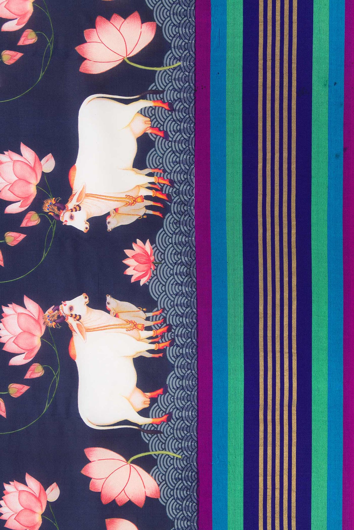 Border image of Navy Blue Dual Tone Kanchipuram Silk Saree with Printed design on the body and Zari Border. 