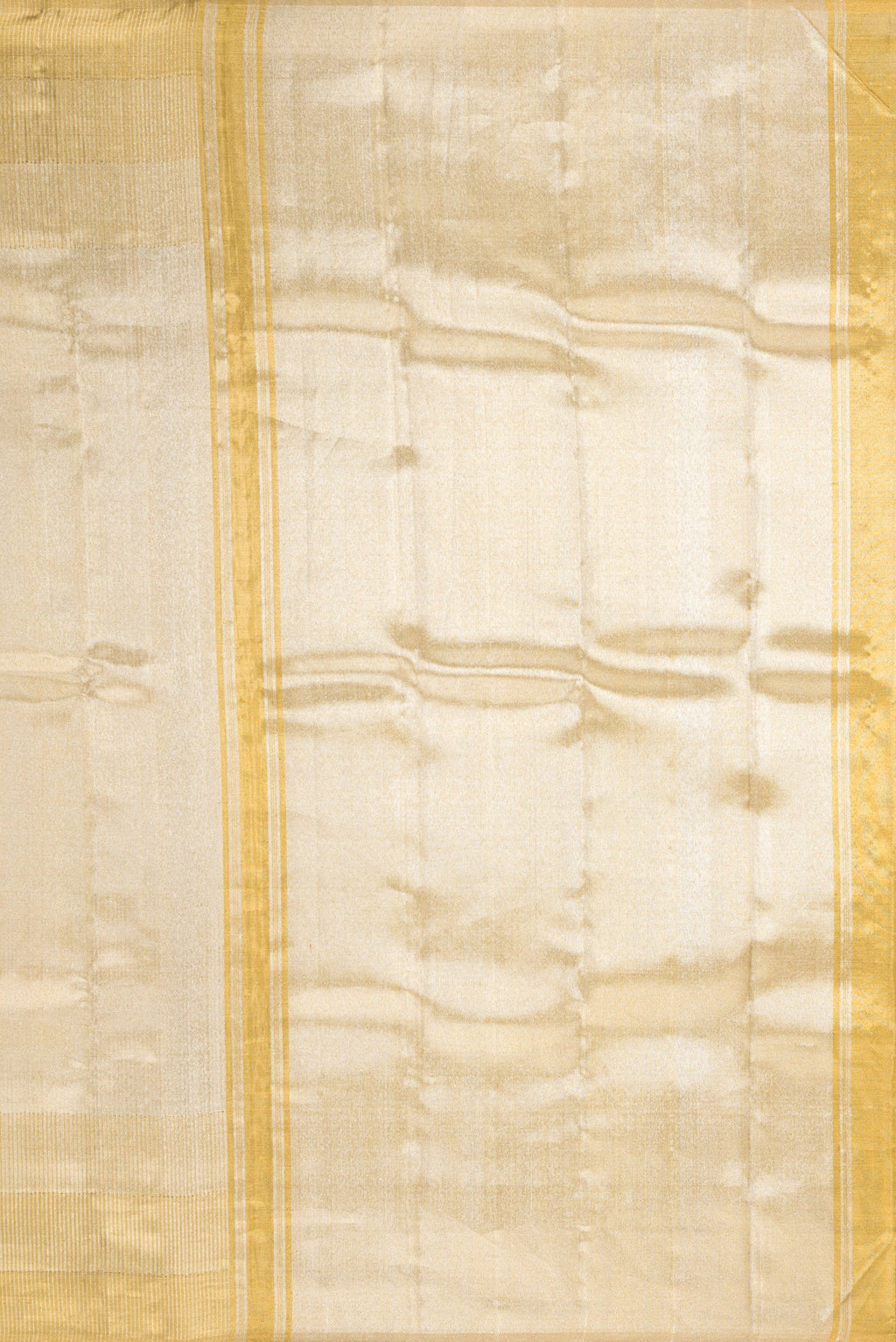 Close up image of the pallu of Gold Dual Tone Kanjivaram Tissue Silk Saree with Zari Brocade on the body and Zari Border. 