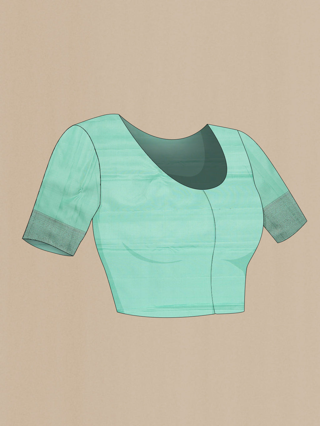 Close up image of the blouse of Sea Green Dual Tone Kanchipuram Silk Saree with Zari Brocade on the body and Zari Border