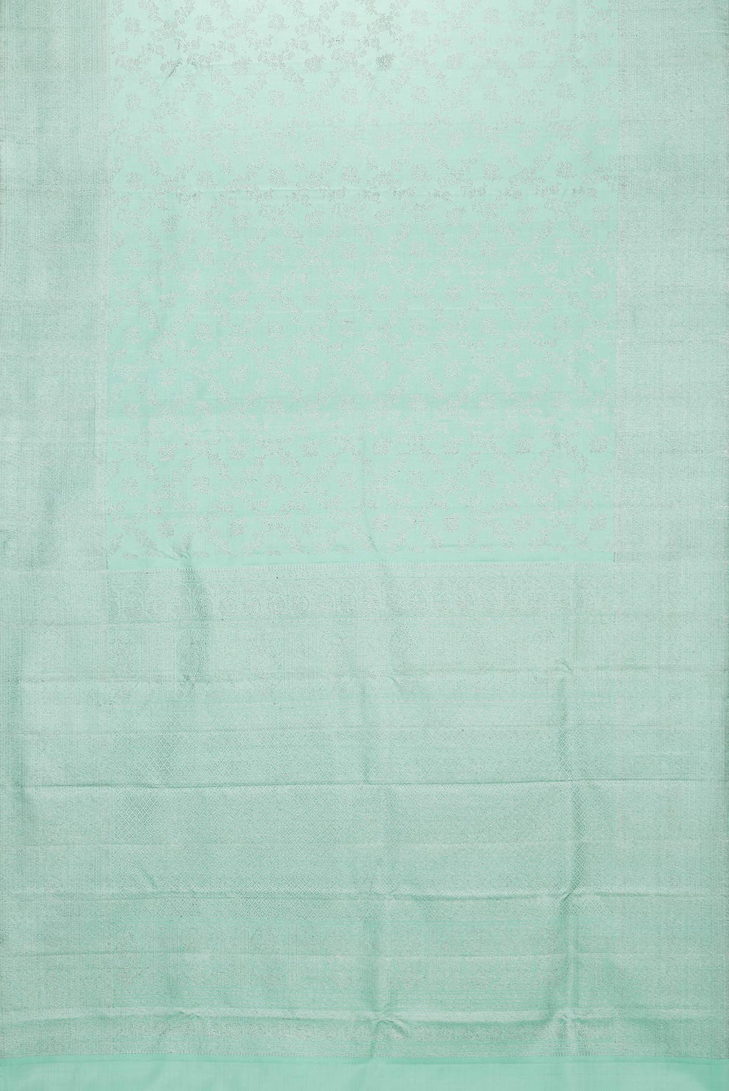 Flat view of Sea Green Dual Tone Kanchipuram Silk Saree with Zari Brocade on the body and Zari Border