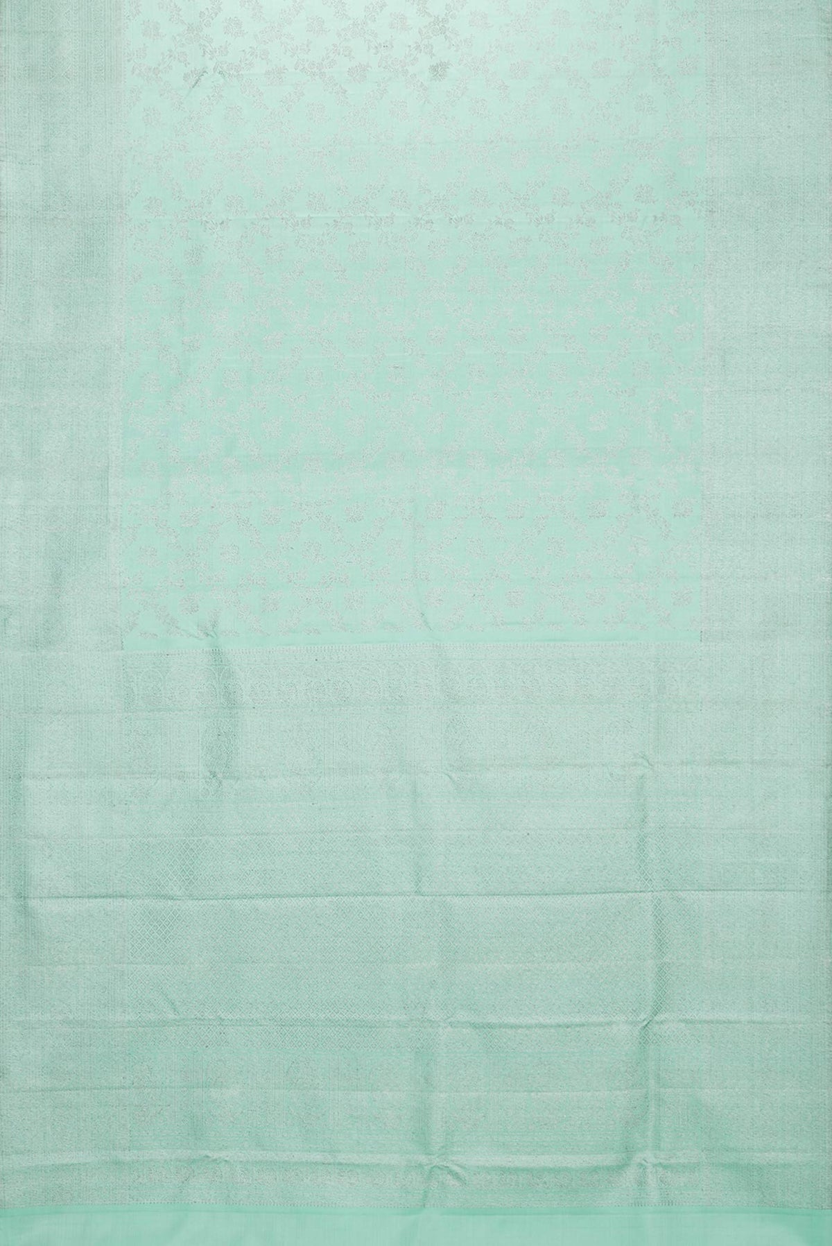 Flat view of Sea Green Dual Tone Kanchipuram Silk Saree with Zari Brocade on the body and Zari Border
