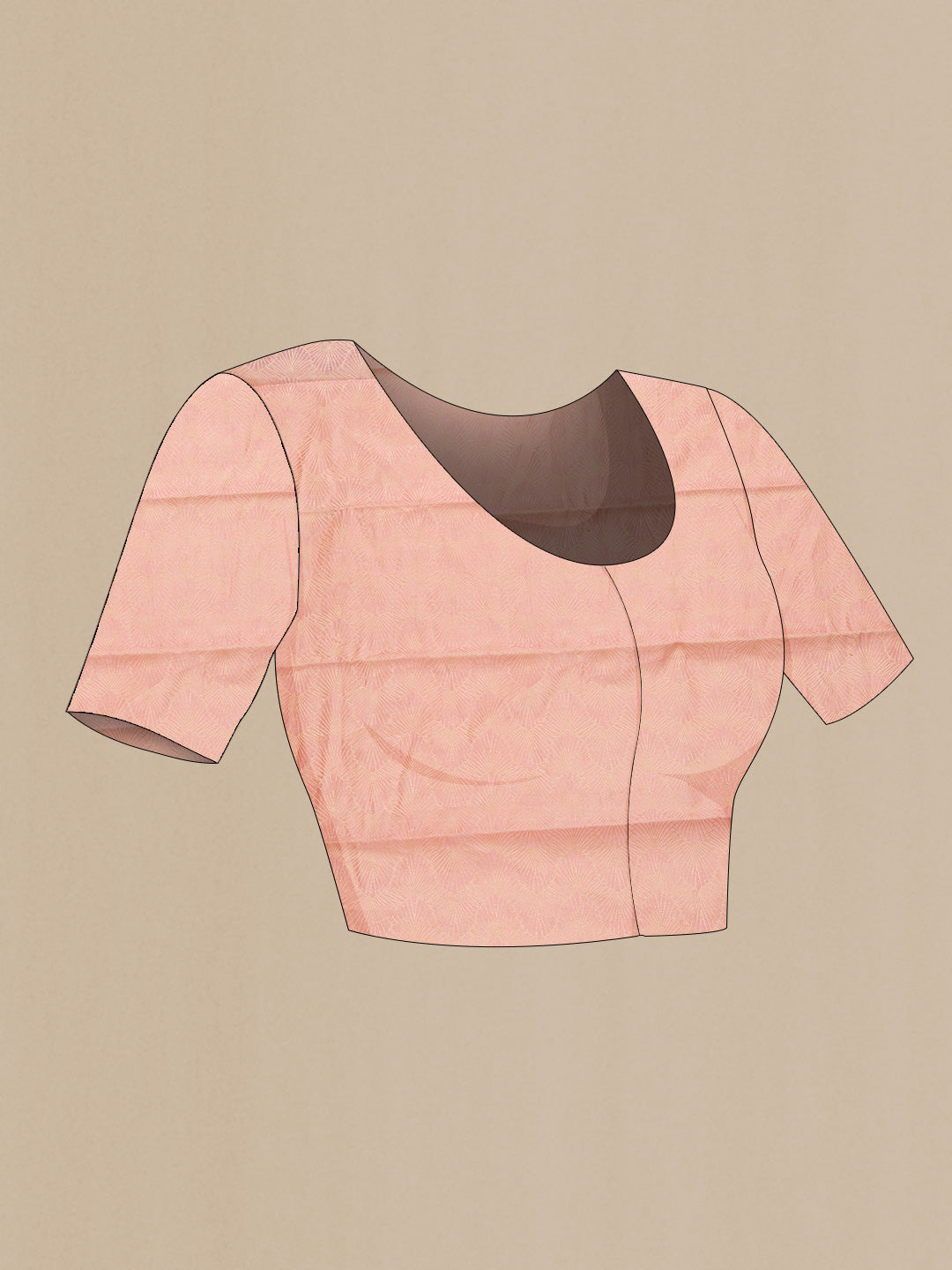 Close up image of the blouse of Peach Dual Tone Mysore Georgette Saree with Zari Brocade on the body and Zari Border