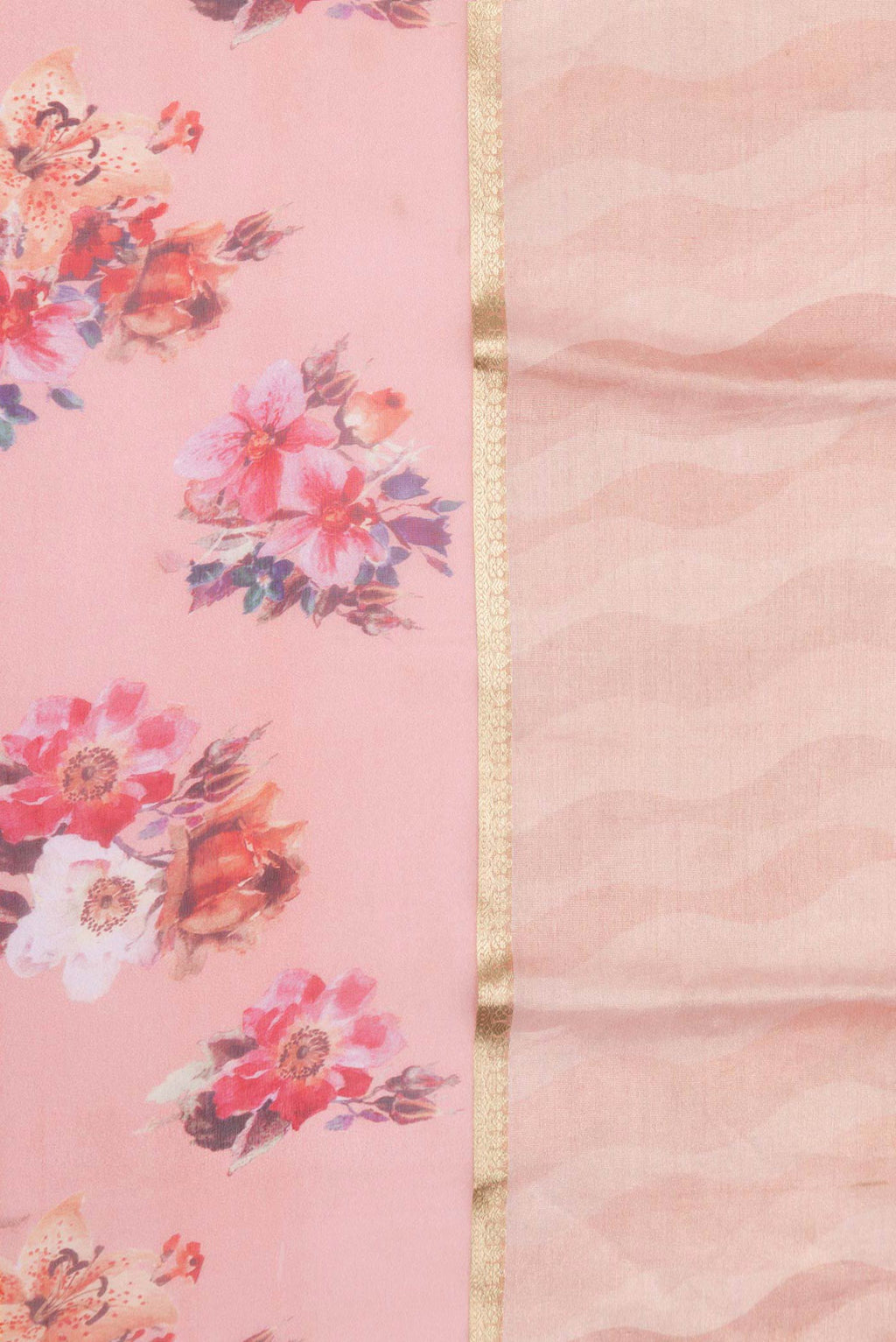 Border image of Peach Dual Tone Mysore Georgette Saree with Zari Brocade on the body and Zari Border