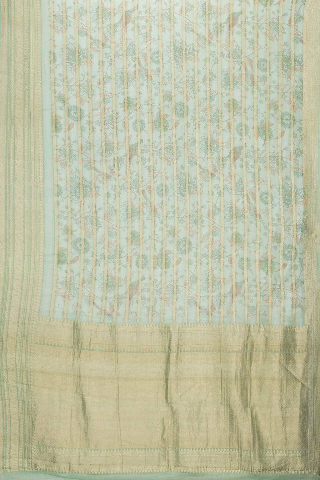 Flat view of Green Dual Tone Mysore Georgette Saree with Printed design on the body and Zari Border