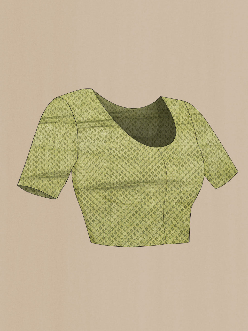 Close up image of the blouse of Green Dual Tone Mysore Georgette Saree With Printed design on the body and Zari Border
