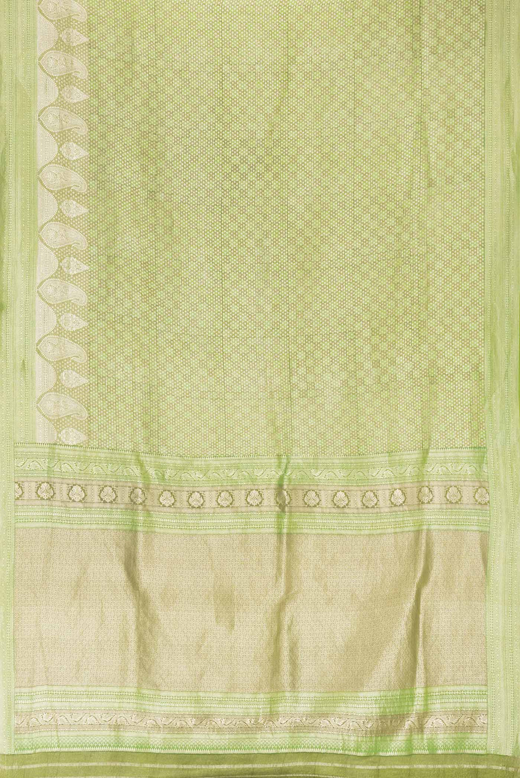 Flat view of Green Dual Tone Mysore Georgette Saree With Printed design on the body and Zari Border