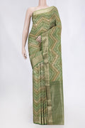 Green Mysore Crepe Saree with Zari Brocade on the body and Zari Border displayed on a mannequin