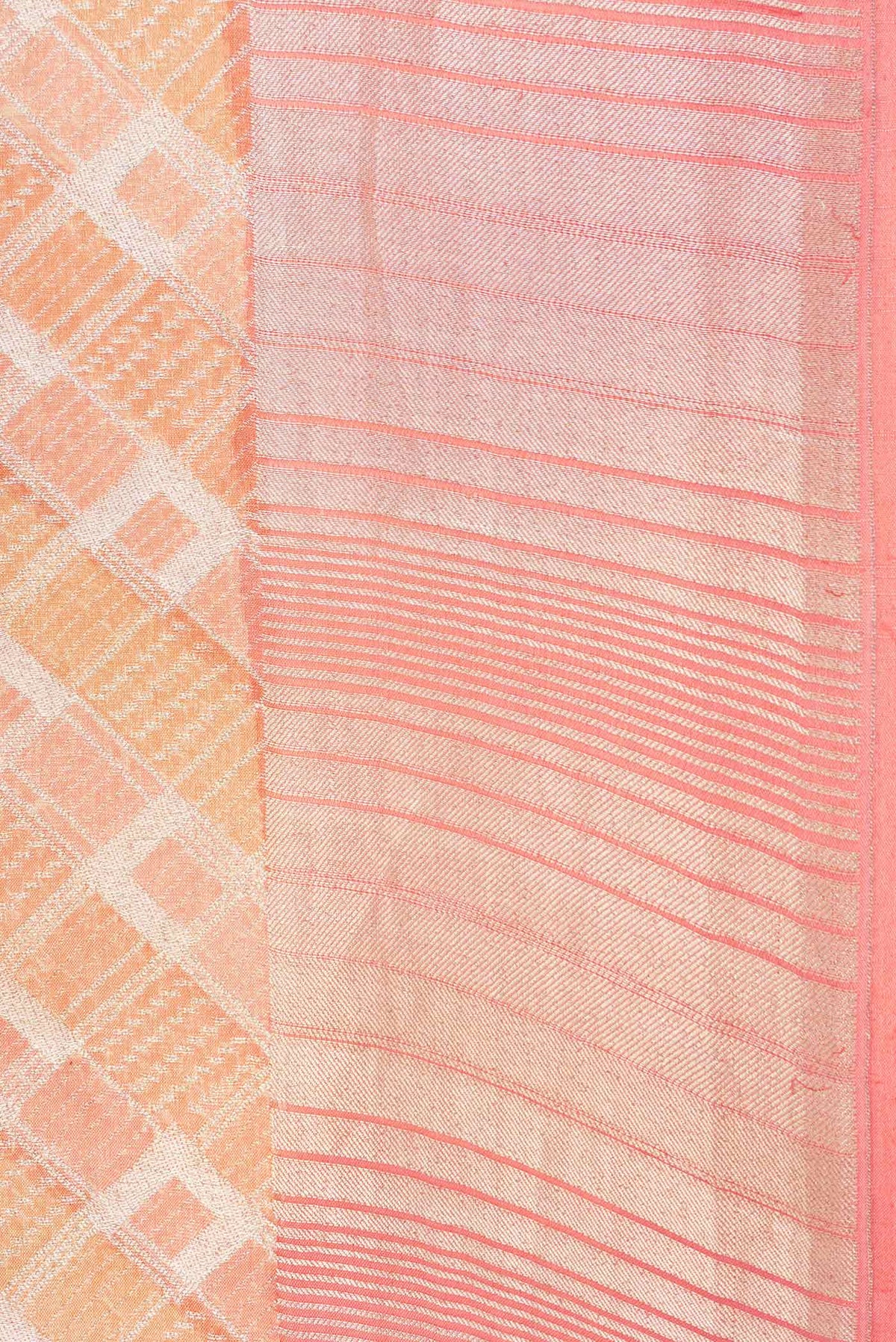 Border image of Golden Peach Dual Tone Banarasi Silk Saree with Zari Brocade on the body and Zari Border. 