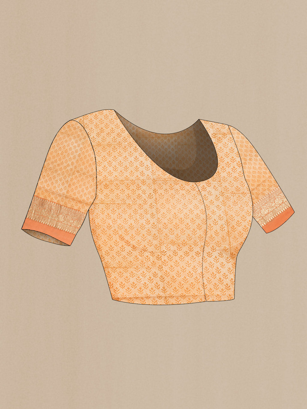 Close up image of the blouse of Mustard Dual Tone Mysore Georgette Saree with Printed design on the body and Zari Border