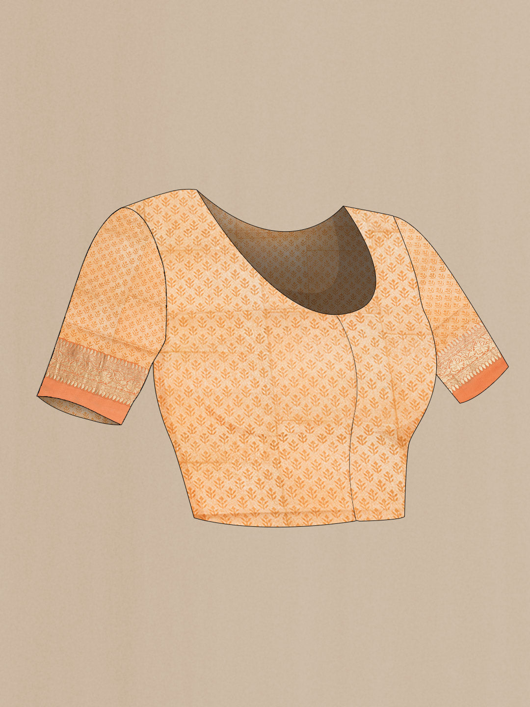 Close up image of the blouse of Mustard Dual Tone Mysore Georgette Saree with Printed design on the body and Zari Border