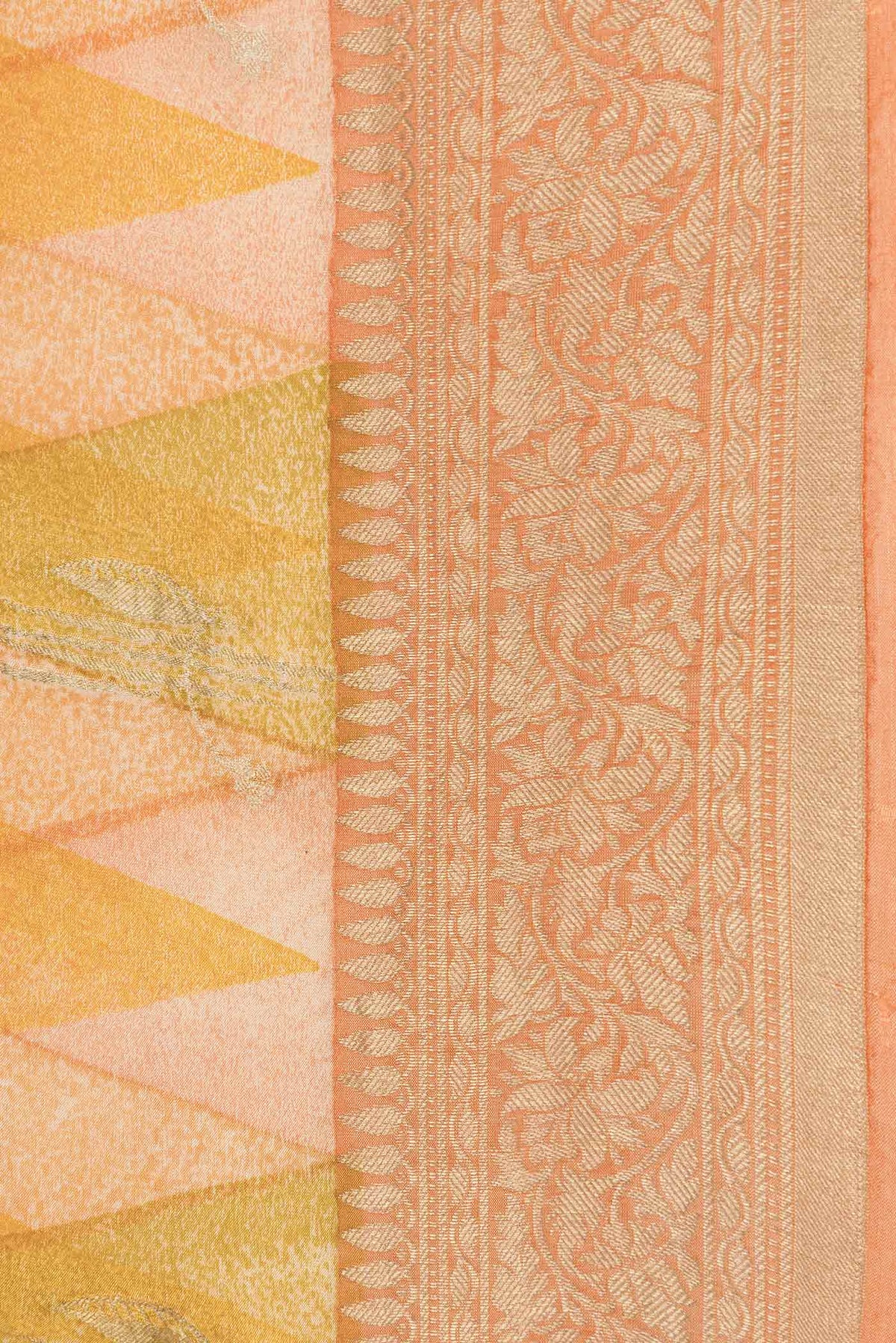 Border image of Mustard Dual Tone Mysore Georgette Saree with Printed design on the body and Zari Border