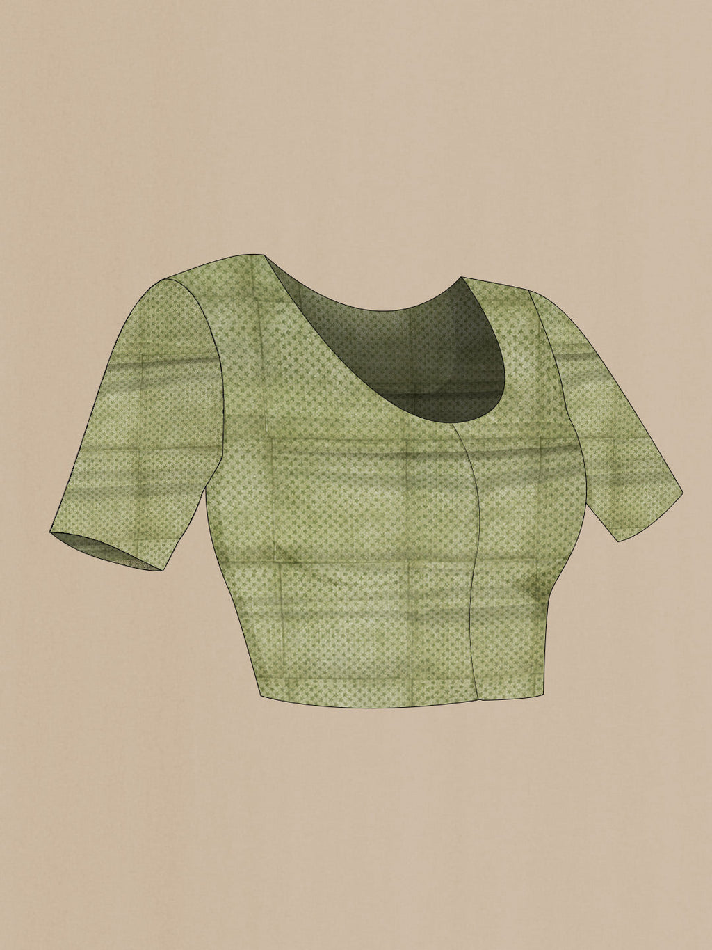 Close up image of the blouse of Green Dual Tone Mysore Georgette Saree With Printed design on the body and Zari Border