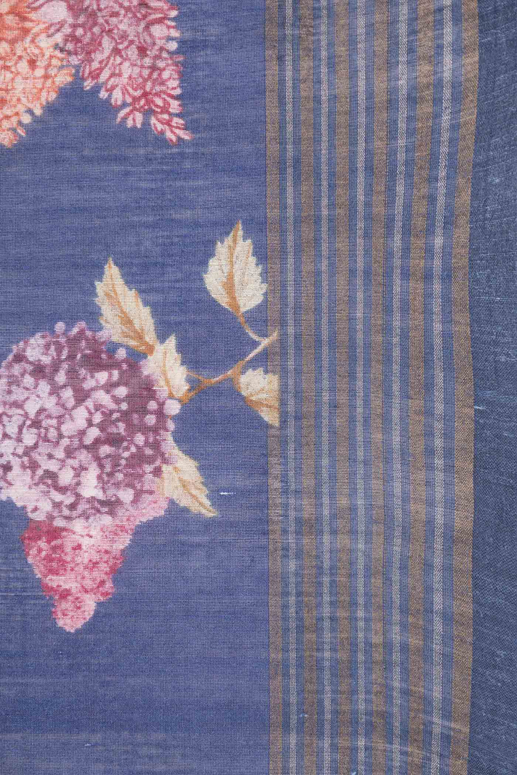Border image of Navy Blue Dual Tone Chanderi Silk Saree with Printed design on the body and Zari Border