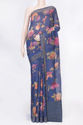 Navy Blue Dual Tone Chanderi Silk Saree with Printed design on the body and Zari Border displayed on a mannequin