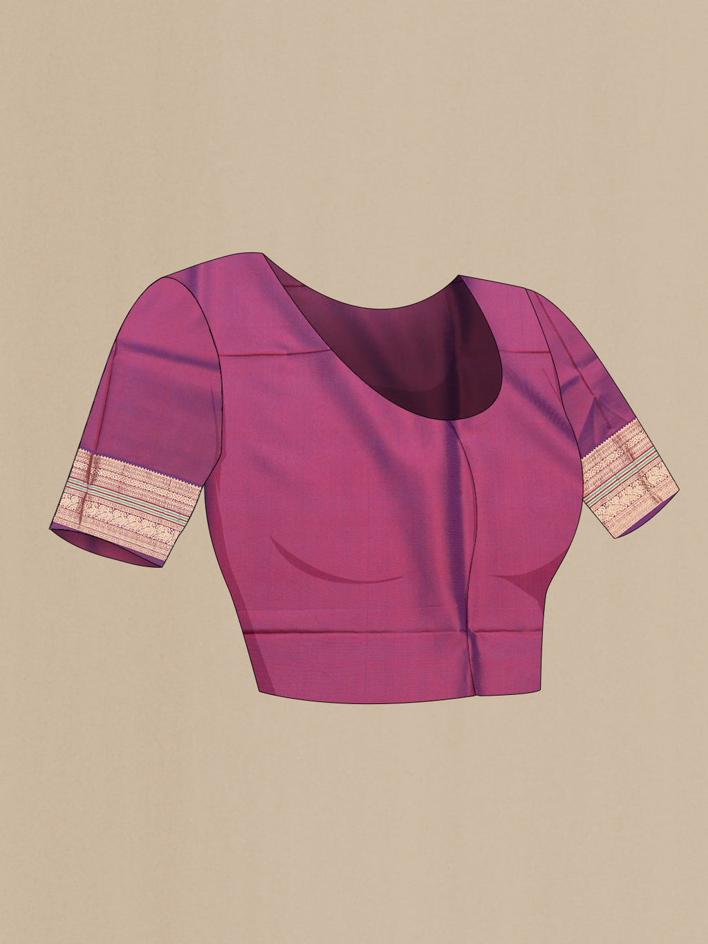 Close up image of the blouse of Dark Beige Dual Tone Kanchipuram Silk Saree with Ikat Print on the body and Zari Border. 