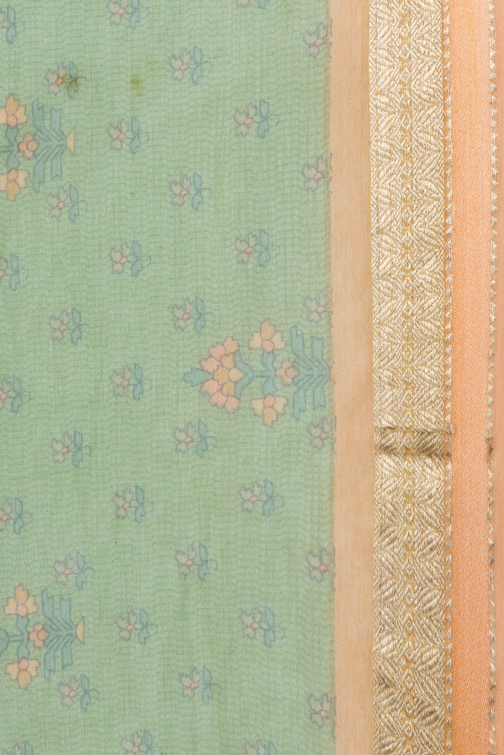 Border image of Green Dual Tone Mysore Chiffon Saree with Printed design on the body and Zari Border. 