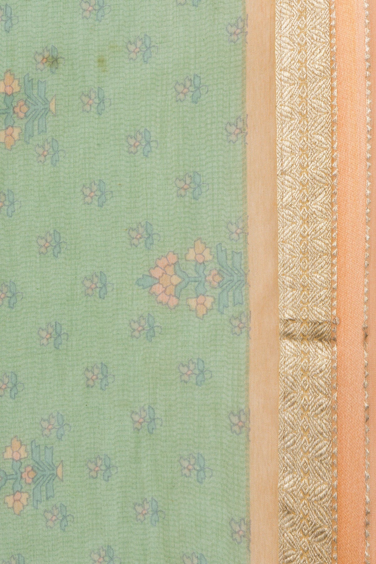 Border image of Green Dual Tone Mysore Chiffon Saree with Printed design on the body and Zari Border. 