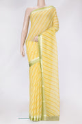 Yellow Dual Tone Chiffon Saree with Stripes on the body and Zari Border.  displayed on a mannequin