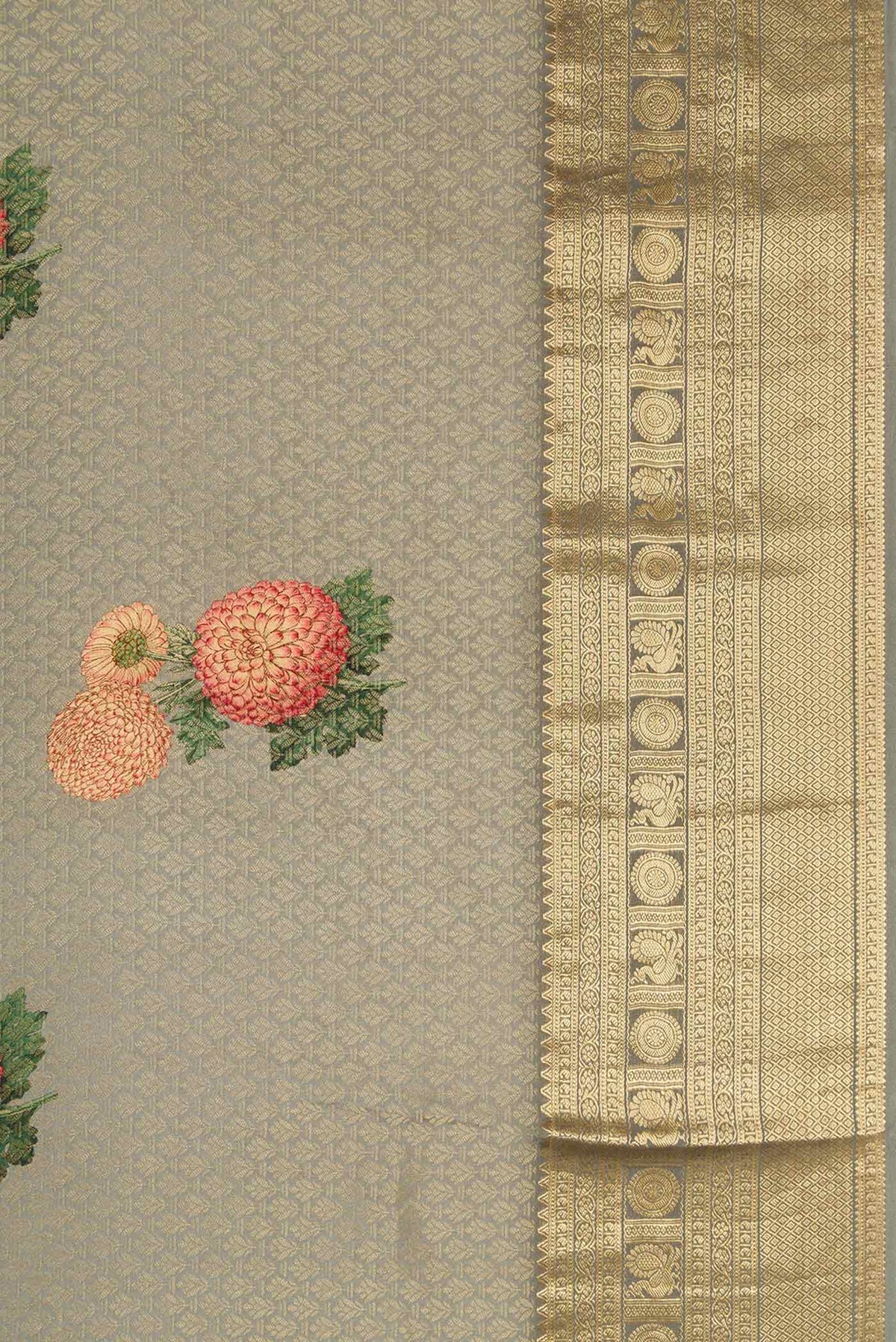 Border image of Grey Dual Tone Mysore Georgette Saree with Zari Brocade on the body and Zari Border. 