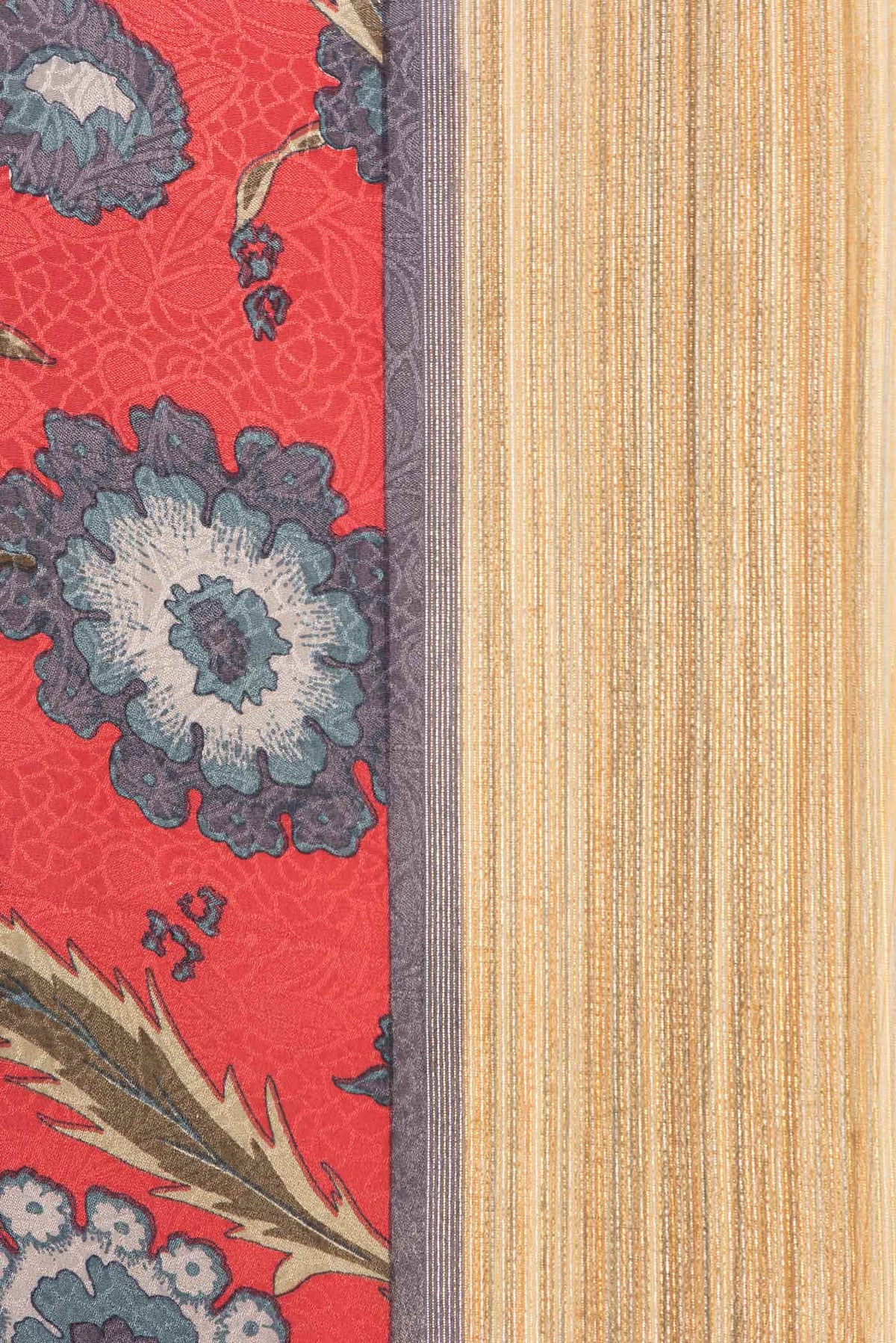 Border image of Orange Dual Tone Mysore Crepe Saree with Printed design on the body and Zari Border. 