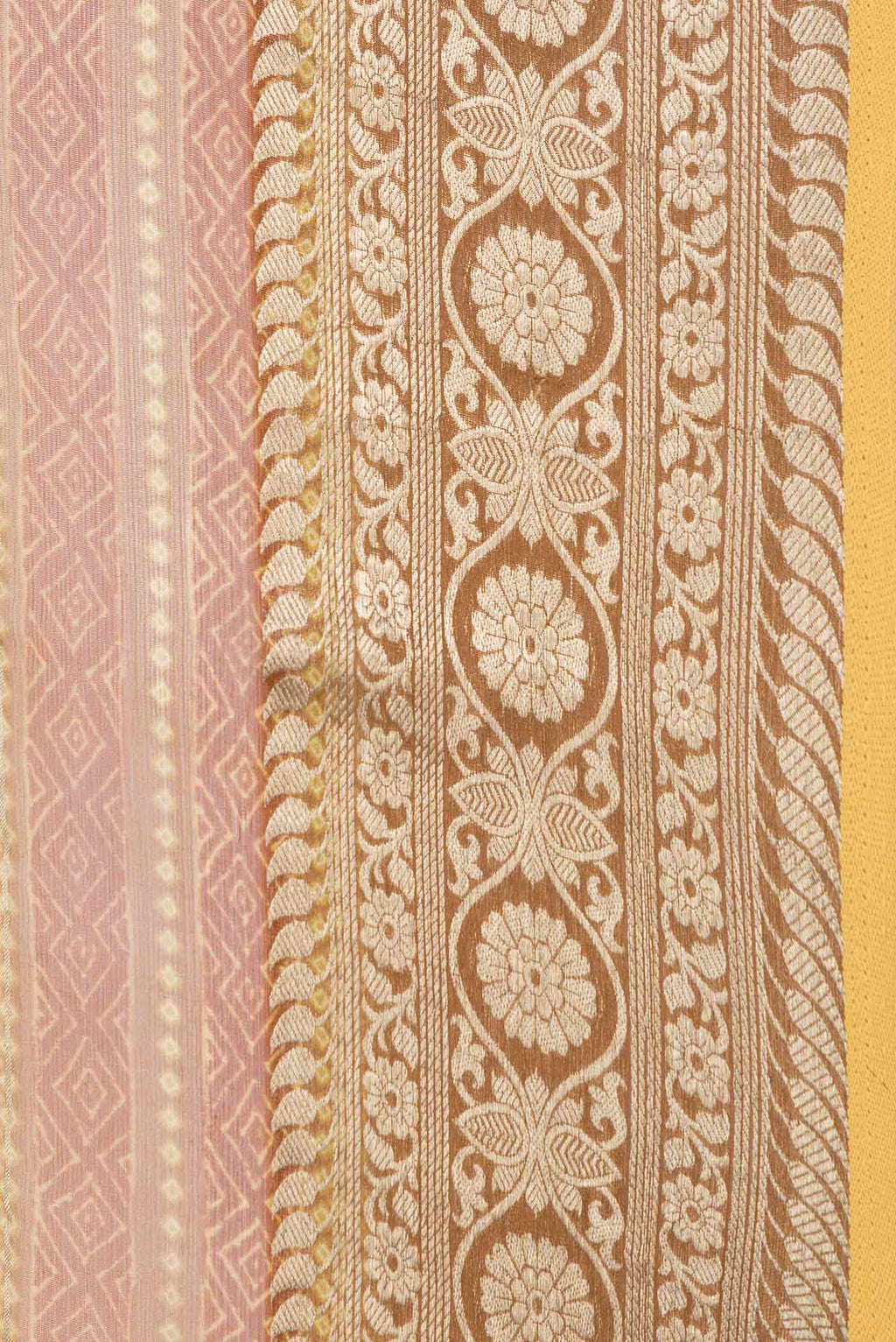 Border image of Mustard Dual Tone Mysore Chiffon Saree with Printed design on the body and Zari Border