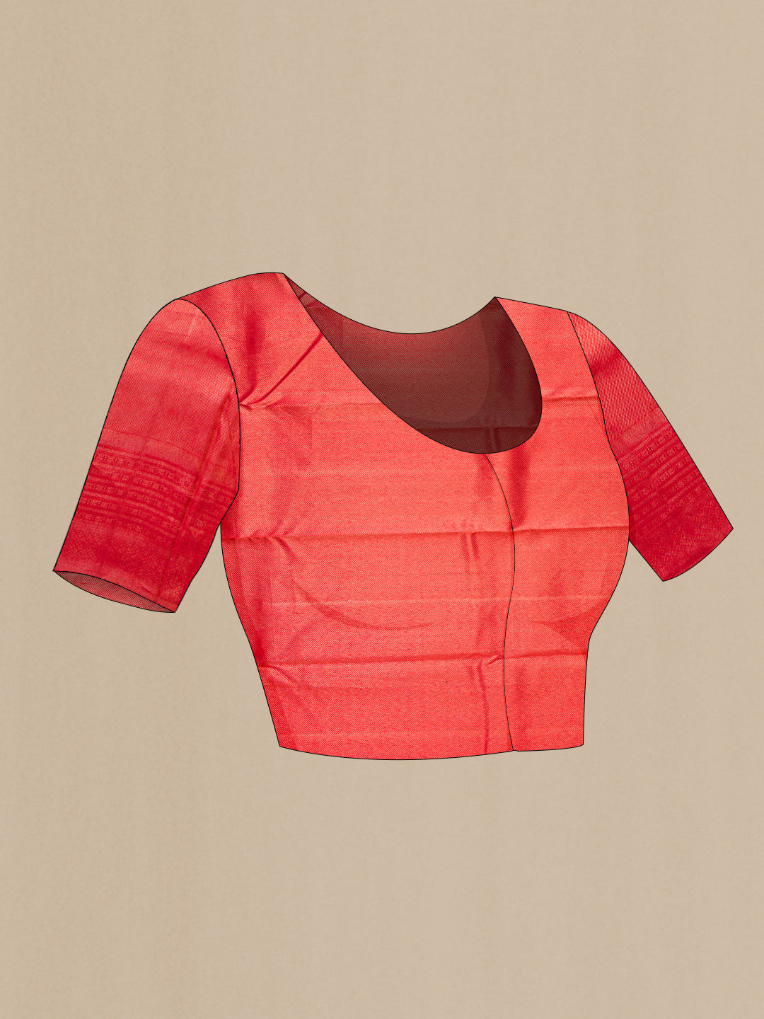 Close up image of the blouse of Red Dual Tone Kanjivaram Silk Saree with Zari Brocade on the body and Zari Border. 