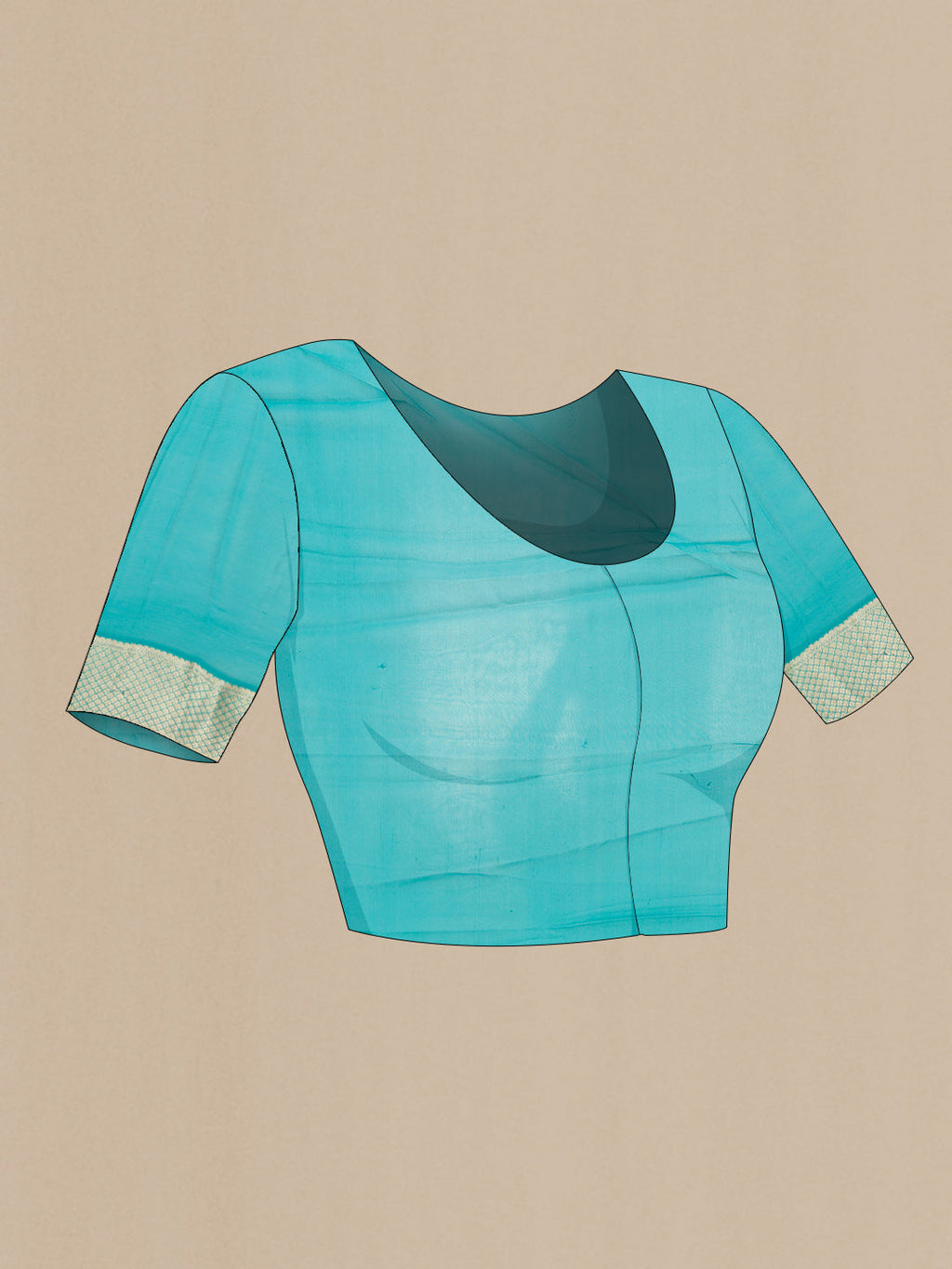 Close up image of the blouse of Sky Blue Dual Tone Banarasi Georgette Saree with Zari Butta on the body and Zari Border. 
