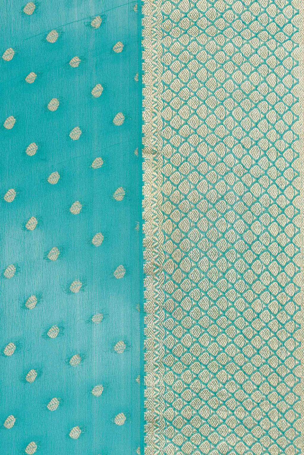 Border image of Sky Blue Dual Tone Banarasi Georgette Saree with Zari Butta on the body and Zari Border. 