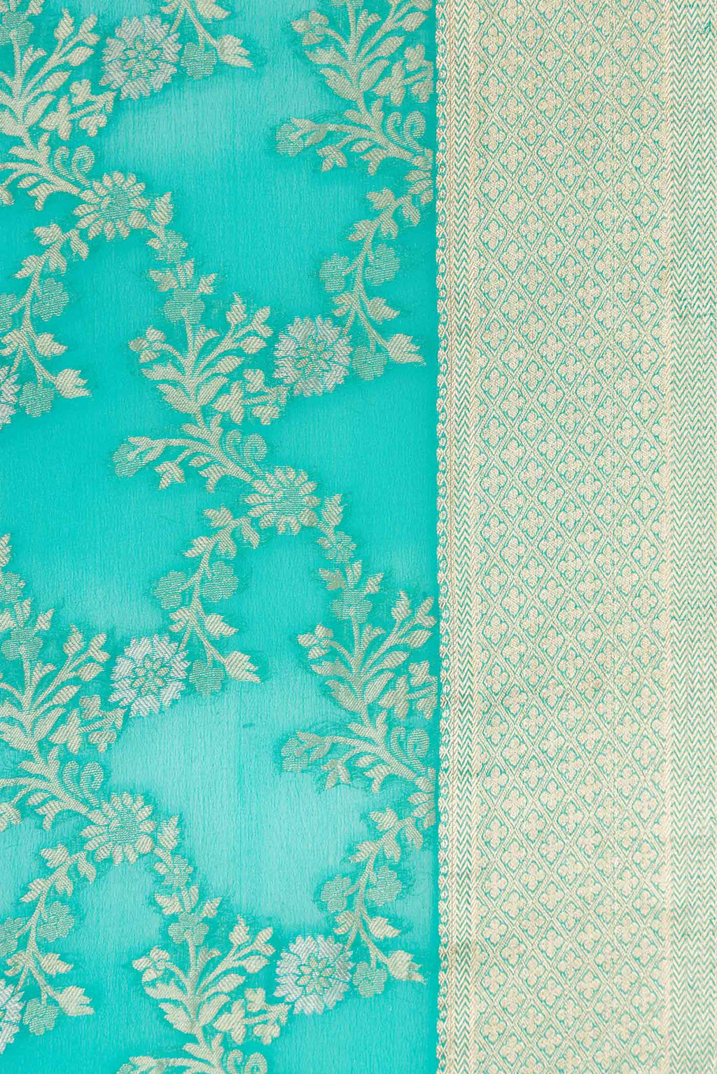 Border image of Sky Blue Dual Tone Banarasi Georgette Saree with Zari Brocade on the body and Zari Border. 