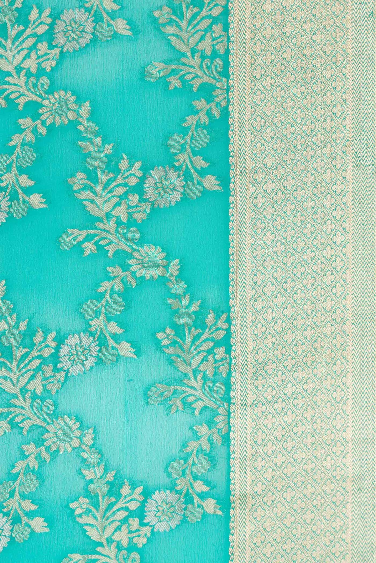 Border image of Sky Blue Dual Tone Banarasi Georgette Saree with Zari Brocade on the body and Zari Border. 